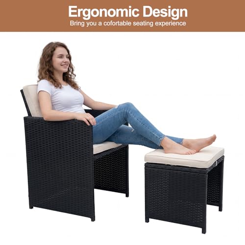 Panana 10 Seater Rattan Garden Dining Set with Large Table, 6 Chairs & 4 Stools, Space Saving Outdoor Furniture for Patio, Conservatory & Garden (Black Rattan with Beige Cushions) 9 Panana 10 Seater Rattan Garden Dining Set with Large Table, 6 Chairs & 4 Stools, Space Saving Outdoor Furniture for Patio, Conservatory & Garden (Black Rattan with Beige Cushions) - Image 9