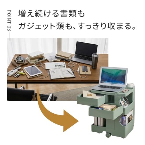 Sanesuline CUBEワゴン 3段 キャスター付き スチール 収納ワゴン コード通し穴 スリム インテリア イエロー [4]