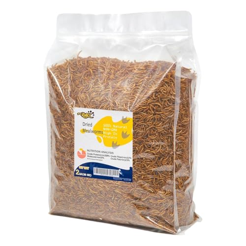 RANZ 2LBS Non-GMO Dried Mealworms for Chickens High Protein Meal Worms Premium Chicken Feed Whole Large Mealworms for Blue Birds Ducks Fish