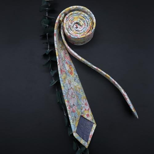 Image of Cotton Floral Ties for Men 2.76 inch Men's Skinny Tie Linen Flower Printed Neck Tie for Wedding Dating Party