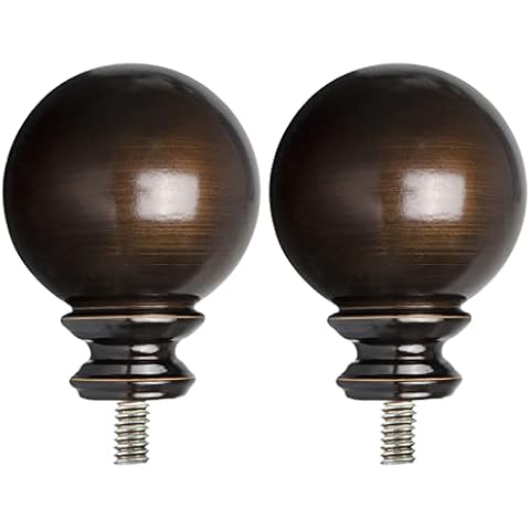 KAMANINA Round Replacement Finials for 1 and 7/8 Inch Curtain rods, M6 Screw Rod Finials, Set of 2, Bronze Cover