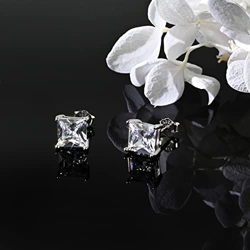 925 Sterling Silver Princess Cut Cubic Zirconia Studs Hypoallergenic 6Mm Square Cz Stud Earrings For Men Women Girls Diamond Jewelry Gifts #TOP4