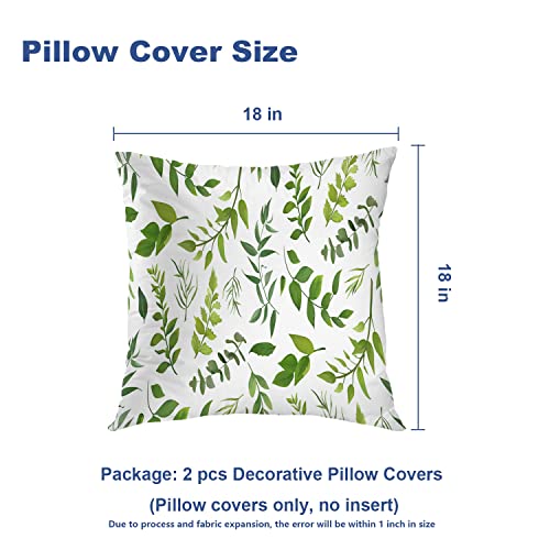 Batmerry Winter Pillow Covers 18X18 Inch Set Of 2, Green Watercolor Leaves Seamless Pattern Double Sided Decorative Pillows Cases Throw Pillows Covers #TOP4