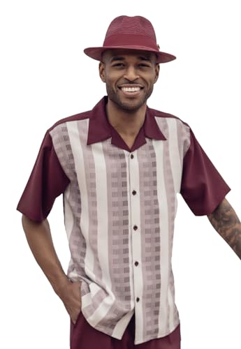 MONTIQUE Men's Walking Suit – Short Sleeve Button-Up Shirt & Relaxed-Fit Cuffed Pants - 2409