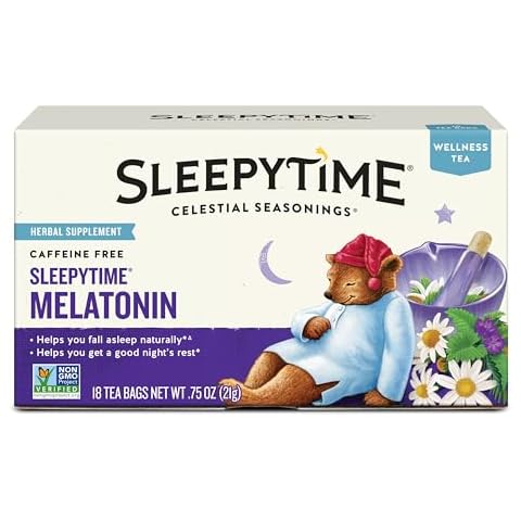 Celestial Seasonings Sleepytime Wellness Tea Plus Melatonin, Caffeine Free, 18 Tea Bags Box Cover