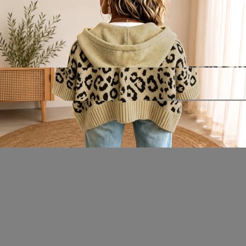 Sweaters for Women Oversized Leopard Print 3/4 Sleeve Hooded Knit Pullover - image 5