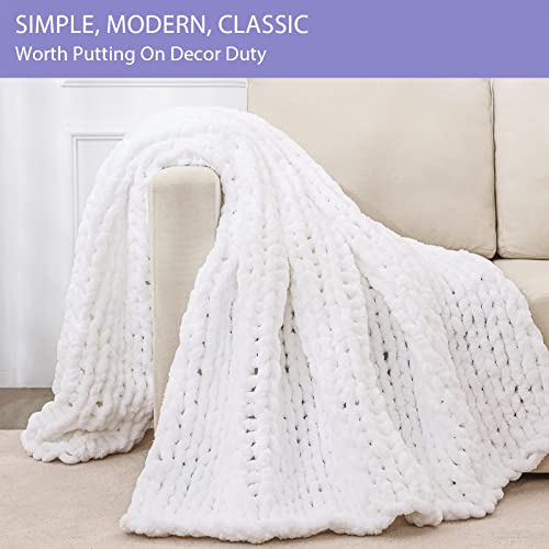 Chunky Knit Blanket Throw 40X40, Soft Chenille Knitted Throw Blanket, Small Throw Blanket Chunky Yarn, Thick Cable Knit Throw, Cute Rope Knot Throw Blankets For Couch Bed Sofa (White) #TOP2