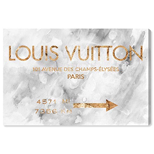 The Oliver Gal Artist Co. Fashion and Glam Contemporary Wrapped Canvas Wall Art Parisian Road Sign Living Room Bedroom and Bathroom Home Decor 24 in x 16 in White and Gold