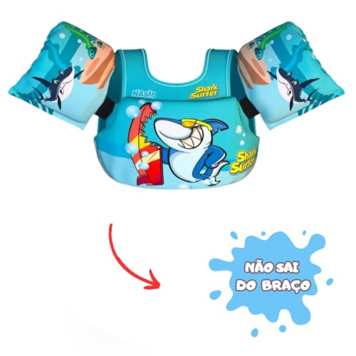 Kit Bóias Ajustaveis Tubarão Flamingo Colete Salva Vidas Infantil Piscina Nash