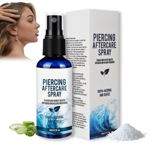 Piercing Aftercare Spray – Piercing Cleaning Solution. Antibacterial Wound Cleaner, Gentle Soothing Mist for Daily Healing & Bump Protection, Suitable For Ears, Nose, Tongue, Navel,Ear Care Mist 60ml
