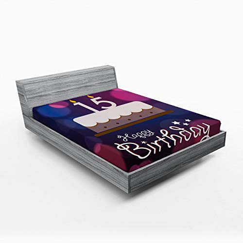 Ambesonne 15th Birthday Fitted Sheet, Number 15 Burning Candles on