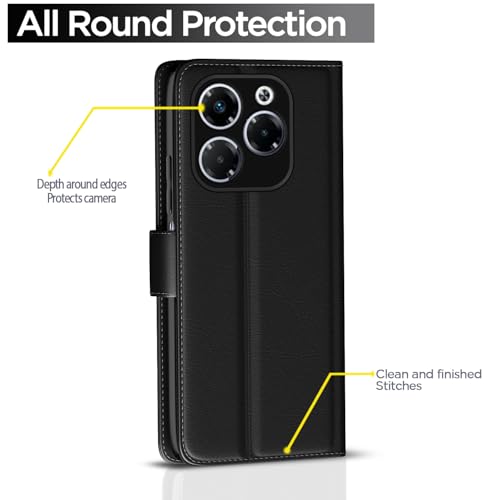 Image of Pikkme Flip Cover Leather Finish | Inside TPU with Card Pockets | Wallet Stand and Shock Proof | Complete Protection Button Flip Case for Infinix Note 40X 5G(Black)