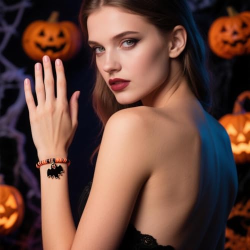 Halloween Bracelets for Women Charms Goth Bead Stretch Bracelet Punk Pumpkin Ghost Spider Bracelets Witch Halloween Slap Bracelets Emo Accessories Halloween Prom Custom Accessories for Women3