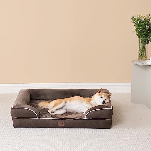 Image of EHEYCIGA Orthopedic Dog Bed for Medium Dogs, Waterproof Memory Foam Medium Dog Beds with Sides, Non-Slip Bottom and Egg-Crate Foam Pet Couch Bed with Washable Removable Cover, Brown