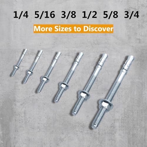 party animals 12 x 3-12 inch wedge anchor 5 pcs zinc-plated industrial anchor bolts for cement concrete