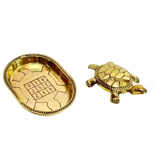 Image of Brass Tortoise Idol for Vastu, Feng Shui & Home Decor - 8 x 5.5 x 1 cm | Golden Turtle Figurine for Good Luck, Prosperity & Positive Energy Showpiece