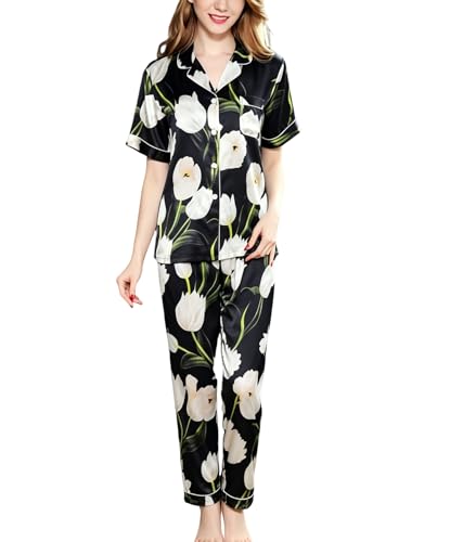 Pyjama 100% soie WEWE de luxe pour femme avec pantalon évasé 7/8