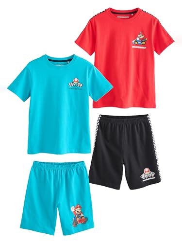 NEXT Jungen Kurzer lizenzierter Schlafanzug 2er-Pack Blue/Red Mario Kart 116