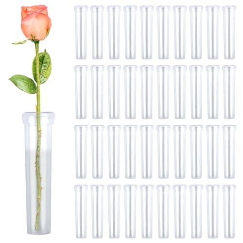 FOROREH 90 Piezas Tubos de Ensayo Plastico, Tubos de Agua Florales Plástico Reutilizables Tubos de Ensayo con Tapas Tubos de Flores para Arreglos Florales, Decoración Floral