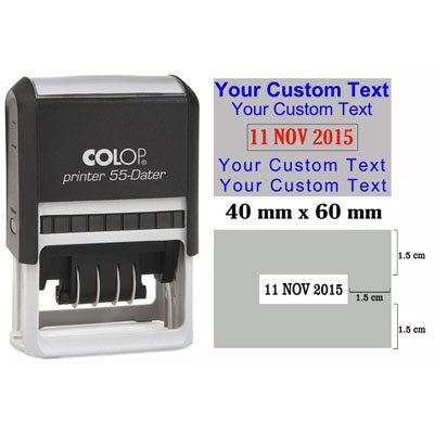 Self Inking COLOP P 55 Dater Stamp Custom Text With Date Stamp Large- Rubber Stamp With Date Office Stationary - Blue Text With Red Date