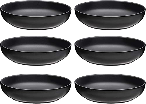 Bruntmor Ceramic Bowls, For Salad, Soup, Pasta Bowl Set Of 6 Serving Plates. 24 Oz Porcelain Baking Skillet With Handles. Safe For Oven, Microwave, Dishwasher. Serving Christmas Dish. Matte Black #TOP2