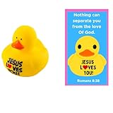 12 Bulk Sets of Jesus Loves You Pocket Prayer Bookmarks with Rubber Duckies Jeep Ducks Christian Party Favors Churches VBS Vacation Bible School Prizes Bible Verse