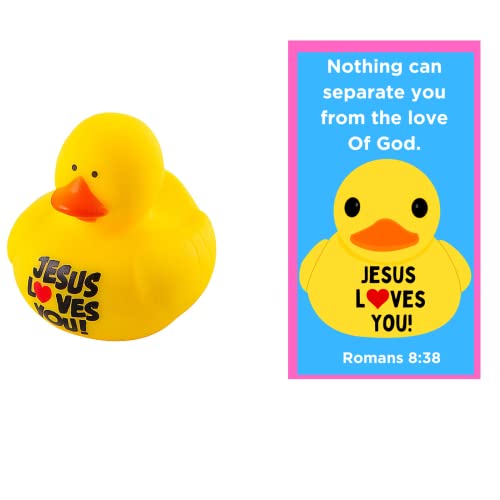 12 Bulk Sets of Jesus Loves You Pocket Prayer Bookmarks with Rubber Duckies Jeep Ducks Christian Party Favors Churches VBS Vacation Bible School Prizes Bible Verse