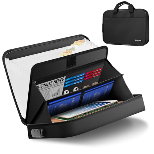 Noiposi Fireproof Document Bag with Lock,Water-Resisitant and Fireproof Bag with 13 Pockets Document Organiser,Fireproof Safe Storage Case Holder for Important Documents,Files and Valuables