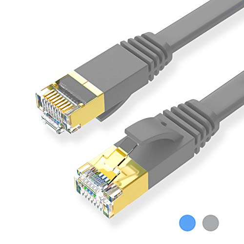 LoveSelfy 3M Cable Ethernet Cat 7, Alta Velocidad 10Gbps Cable de Red con Conector Chapado en Oro RJ 45, Plano 600MHz LAN Enchufe de Conexión para Conmutador Router Módem, Ordenador y Mas - Gris