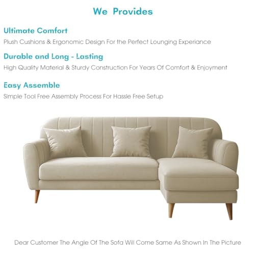 Image of Atticus RHS 4 Seater L Shape Sofa Set for Living Room (Cream Fabric) Premium Fabric Sofa Set