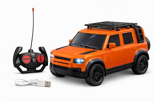 Image of TEC TAVAKKAL Remote Control Car for Kids & Adults, 50 Km /h High Speed RC Car with LED Headlights, 60+ Feet Range, Type-C Rechargeable Off-Road SUV Toy Car, 4 Direction Control (Orange)