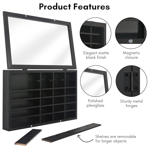 Image of Americanflat 11x18 Toy Car Display Case - Holds up to 30 Cars - Model Car Displays with Removable Shelves and Shatter-Resistant Glass - Wall Mounted Display Cases for Collectibles - Black