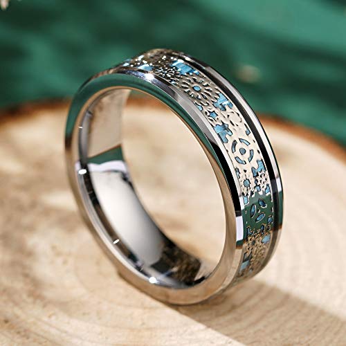 THREE KEYS JEWELRY Men Wedding Bands Tungsten Gear Punk Mechanical Foil Stone Meteorite Inlay Carbide Ring With Jewels Polished Infinity Unique for Him Blue Silver Size 8