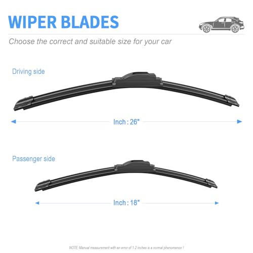 Image of Gavimnal 26 inch+18 inch Silicone Wiper Blades Replacement For Toyota Camry 2012-2017 Highlander 2020-2025 Honda Civic 2016-2021 Jeep Cherokee 2014-2023,All-Season Front Windshield Wiper Blades(Set of 2)