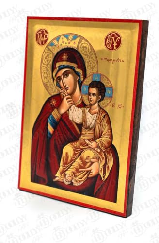 Icône Vierge Marie Paramythia or sérigraphie, art mural orthodoxe grec