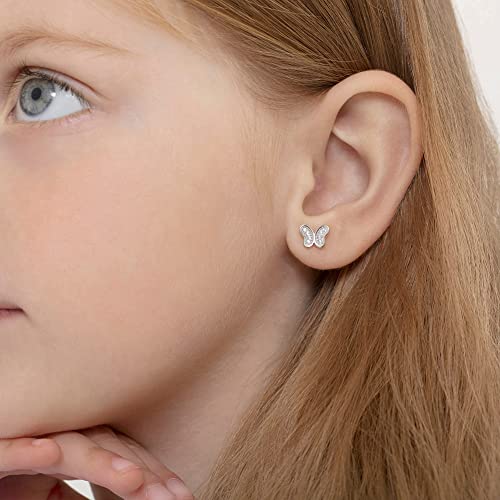 925 Sterling Silver Small Butterfly Cubic Zirconia Little Girl's Earrings with Screw Back Stud Locking - For Nature Loving Kids Earrings Great for Toddlers, Young Girls, and Pre-Teens3