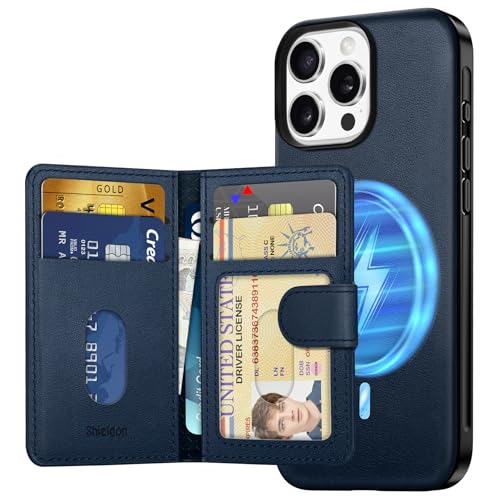 Étui en cuir iPhone 16 Pro Max haut de gamme Shieldon nappa bleu marine rigide