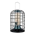 iBorn Squirrel Proof Bird Feeder with Squirrel, Pestoff Hanging Wild Bird Seed Feeder for Mix Seed Blends, Sunflower Heart, Birdbath, Heavy Duty All Metal Anti-UV Finishing, Green 8 Inch