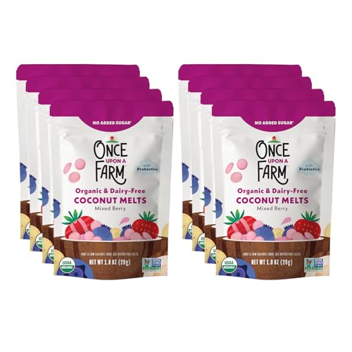 Image of Once Upon A Farm Organic Coconut Melts with Probiotics, Mixed Berry, Dairy Free, Non GMO, Kosher, 1 Ounces (Pack of 8)