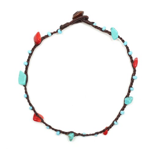 Idin Fußband - Rote Koralle und Türkise (ca. 25 cm lang)