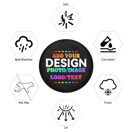 Image of Custom Spare Tire Cover Design Your Photo Text Business Logo 17 Inch | Polyester,Protectors Tire Cover,Waterproof,Dust-Proof,Universal,Fit for RV Jeep SUV Motor Travel Camper Tires