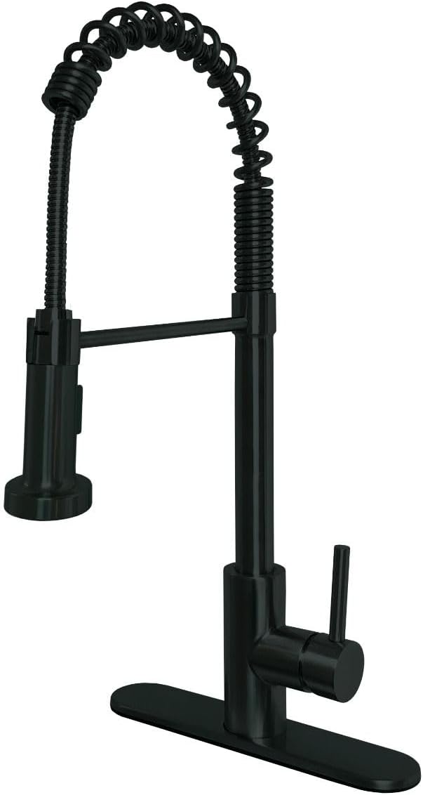 RV Kitchen Faucet 8" Hi-Arc Metal Coiled Spring Spout Hammer Style Head Black Matte - SP5000BMTE