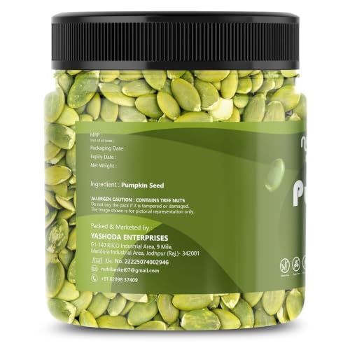 Image of NUTRIBASKET Premium Pumpkin Seeds | Raw Pepitas for Snacking, Baking & Cooking | Protein & Fiber Rich Healthy Seeds | Natural Superfood Snack | Reusable Jar Pack | Vegan & Gluten Free (400gm)