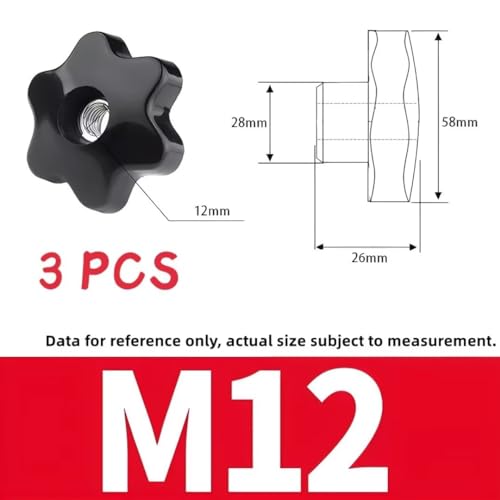 SYDARSYN M12 Star Knobs Clamping Nuts Plastic Star Head Thumb Nut Female Thread Handle Nuts (3PCS), Black, M12 (3 pcs) - Image 2