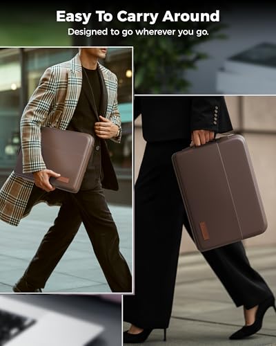 Image of FEDUS ORO Premium Vegan Leather Laptop Sleeve Bag Case 14.0 inch, Shockproof Office Laptop Cover Pouch Carrying Bag with Accessory Pocket & Handle for MacBook, HP, Dell, Lenovo, Asus for Men & Women