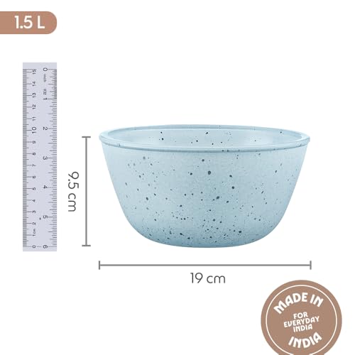 Image of Borosil 1.5 L Serving & Mixing Bowl | Made in India Borosilicate Glass Bowl for Kitchen & Dinning | Bowl for Mixing Dough, Salad, Batter | Microwave & Dishwasher Safe (Blue)