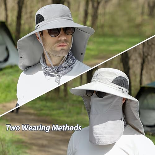 Image of ALANDUO Wide Brim XXL Sun Hats for Men Big Head, UPF 50+ Fishing Sun Hat with Neck Face Flap, Safari Boonie Hat for Men Women