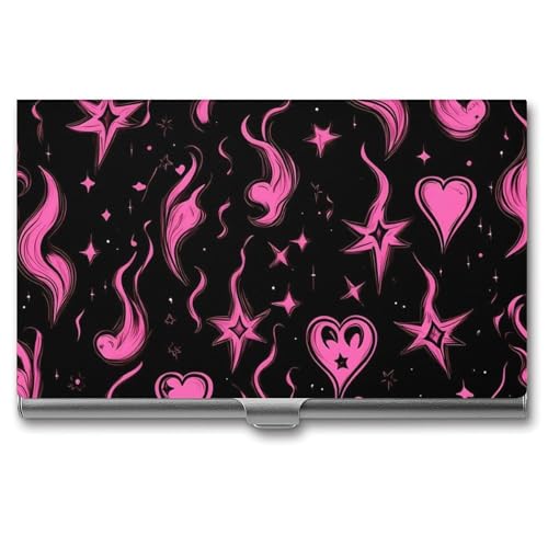 Y2K Flames Hearts Stars Business Card Holder Slim Credit Case Pocket Name Case Wallet for Men Women