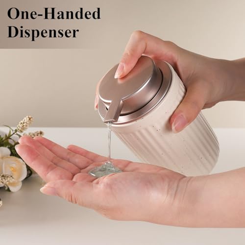 Image of BosilunLife Dish Hand Soap Dispenser - Liquid Pump Soap Dispenser for Bathroom Decro Aprcot 12oz Ceramic Kitchen Dish Dispenser with Rust-Proof Liquid Pump Modern Refillable Lotion Bottles