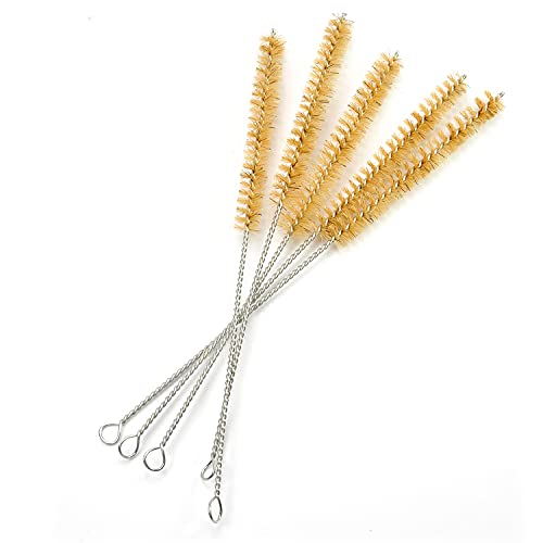 Utoolmart ロングチューブブラシ 試験管ブラシ カップブラシ 直径1.2cm 全長22cm 5個入り 細口瓶洗浄ブラシ 豚の毛 ストロー 注ぎ口用ブラシ キーボード ワイヤーチューブブラシ チューブクリーニングブラシ